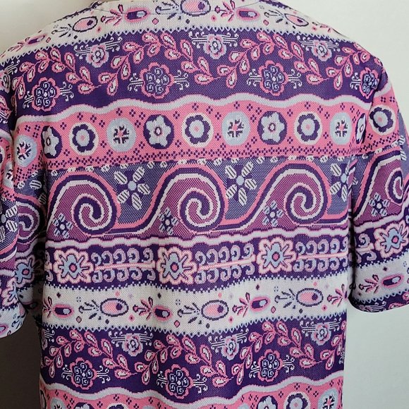 Vintage Dress Floral Paisley Purple Pink Korell Knits Zip Front With Bell 70s - Picture 6 of 10